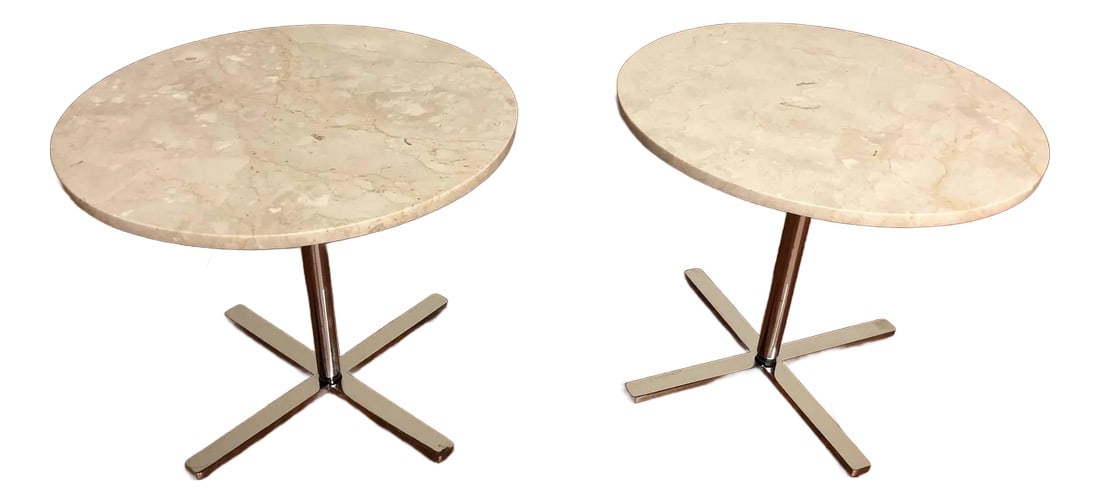 Vintage Travertine & Stainless Side Tables - A Pair (1 of 10)