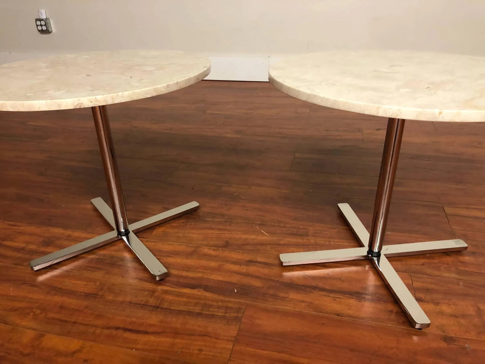Vintage Travertine & Stainless Side Tables - A Pair - 2