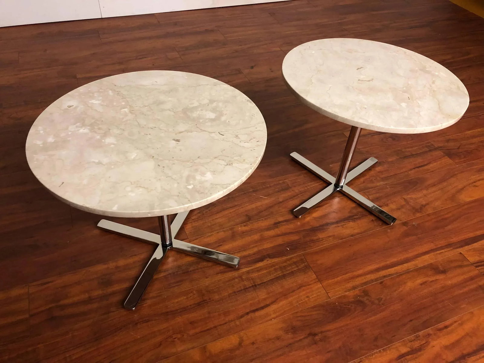 Vintage Travertine & Stainless Side Tables - A Pair - 4
