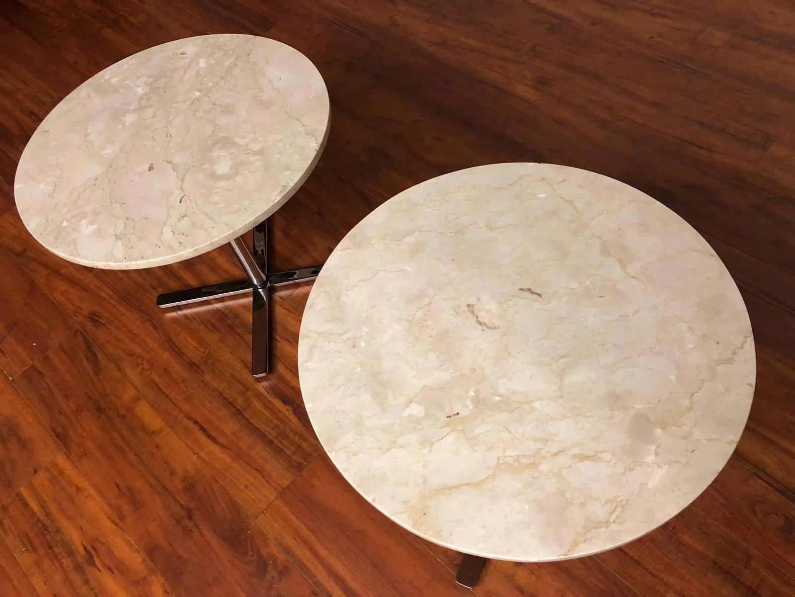 Vintage Travertine & Stainless Side Tables - A Pair - 7