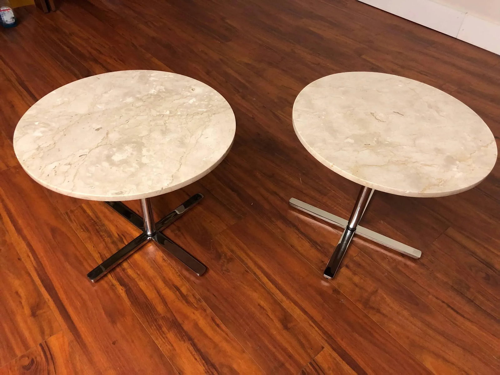 Vintage Travertine & Stainless Side Tables - A Pair - 8