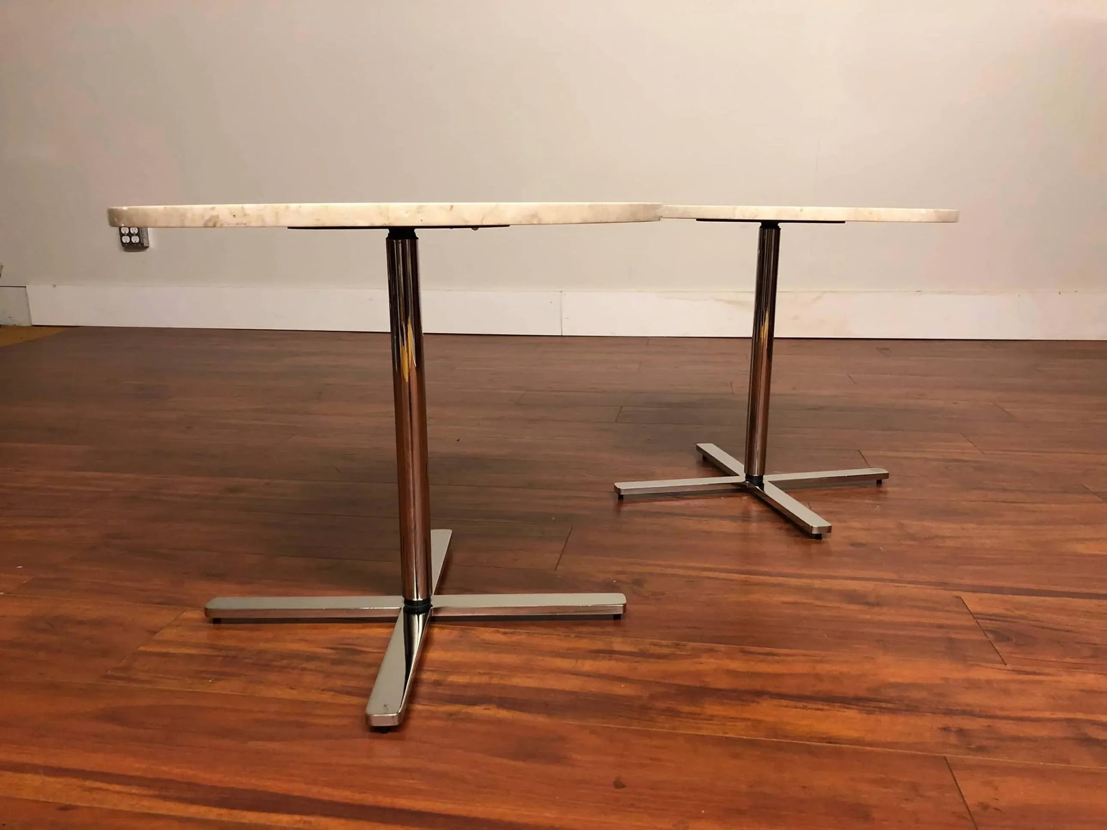 Vintage Travertine & Stainless Side Tables - A Pair - 9