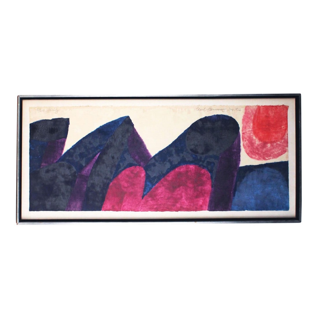 Original Signed Carol Summer "Sicily" Woodcut, Framed: Original Carol Summer "Sicily" Woodcut, Framed Artist Carol Summer American, 1925-2016 Signed, titled, dated 1962, numbered 51/210 in pencil along upper edge. Dimensions Sight: 14 1/2 x 37 3/4 in. (36