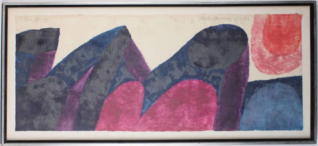 Original Signed Carol Summer "Sicily" Woodcut, Framed - 3