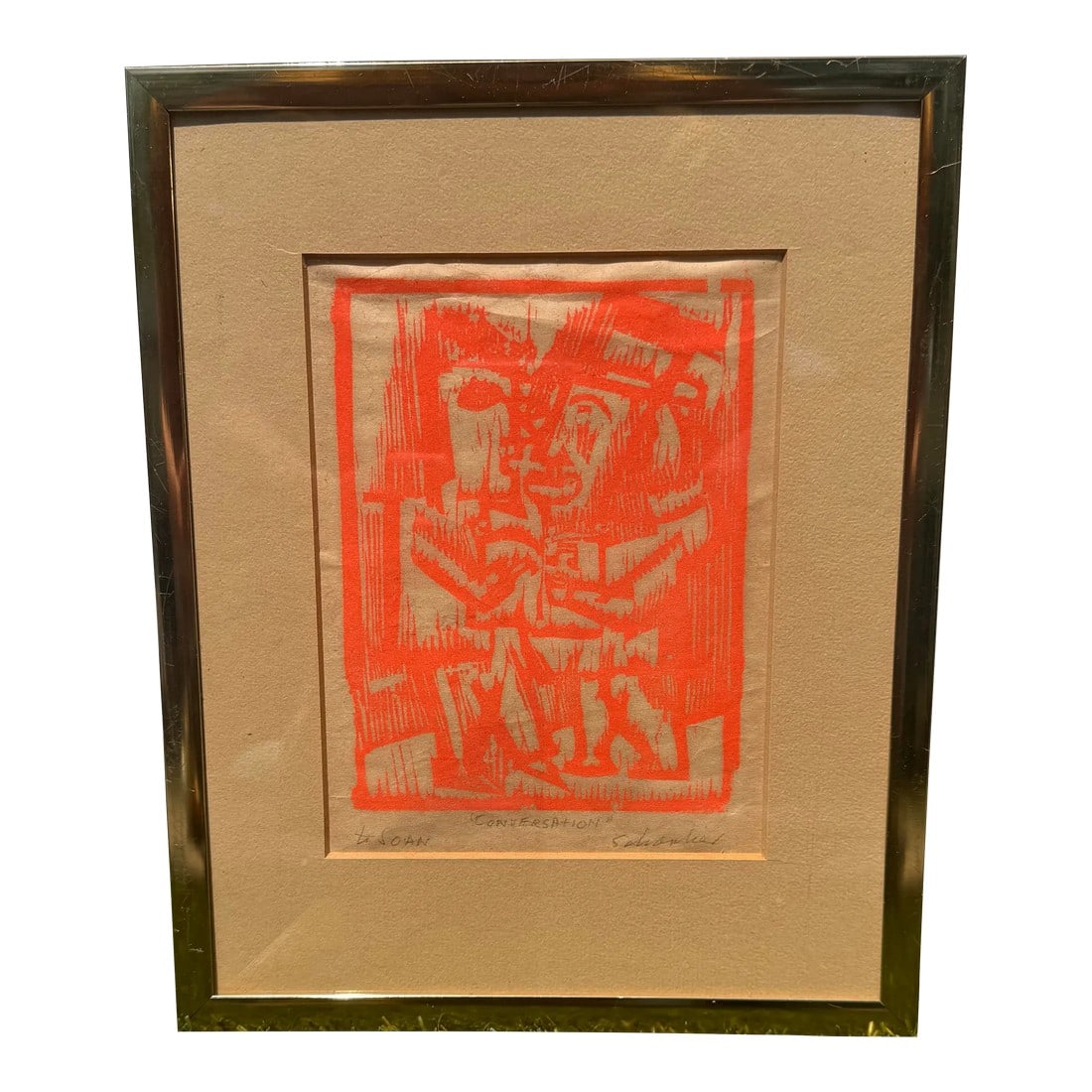Vibrant Framed Tribal Signed Woodcut (1 of 7)