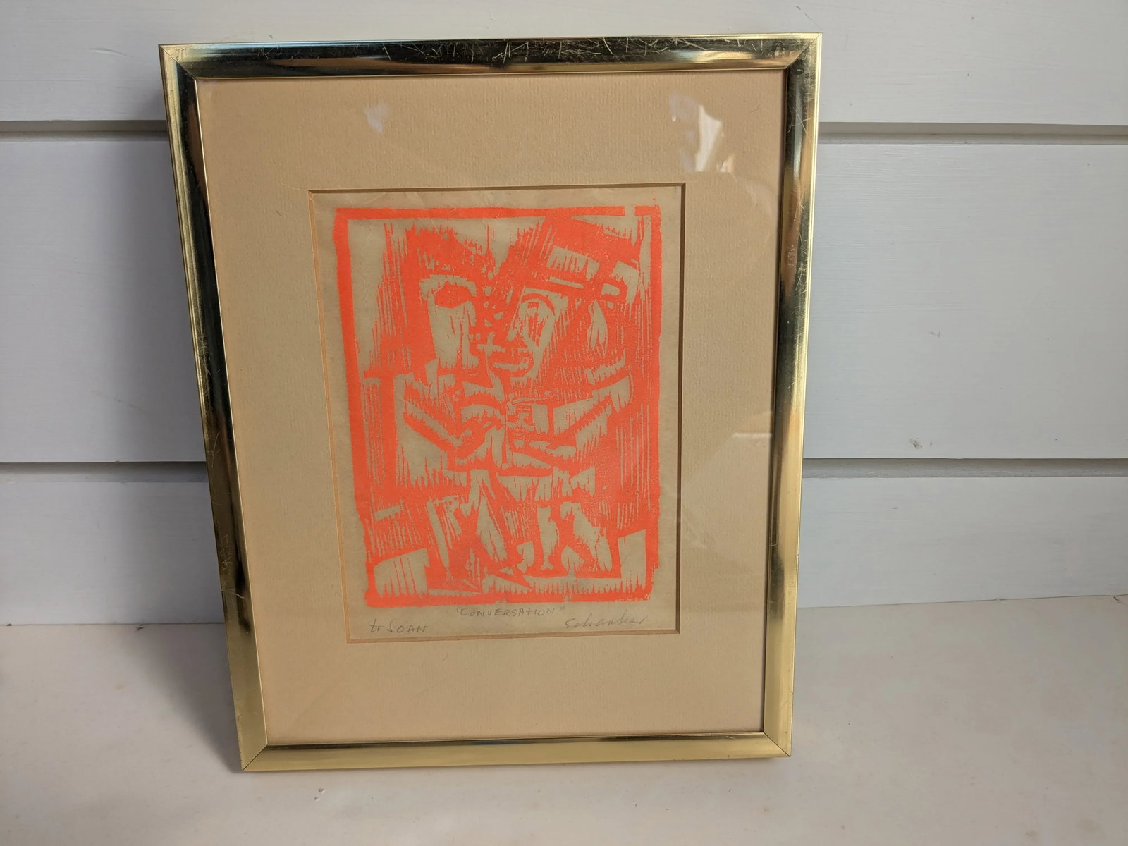 Vibrant Framed Tribal Signed Woodcut - 2
