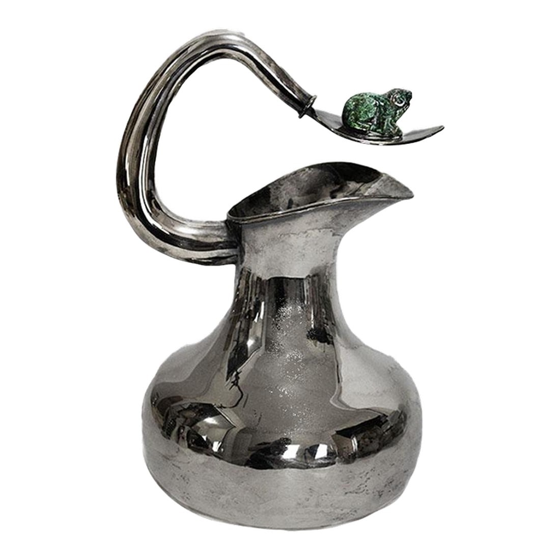Los Castillo Taxco Silver Plate Pitcher Stone Frog Embellishment (1 of 4)