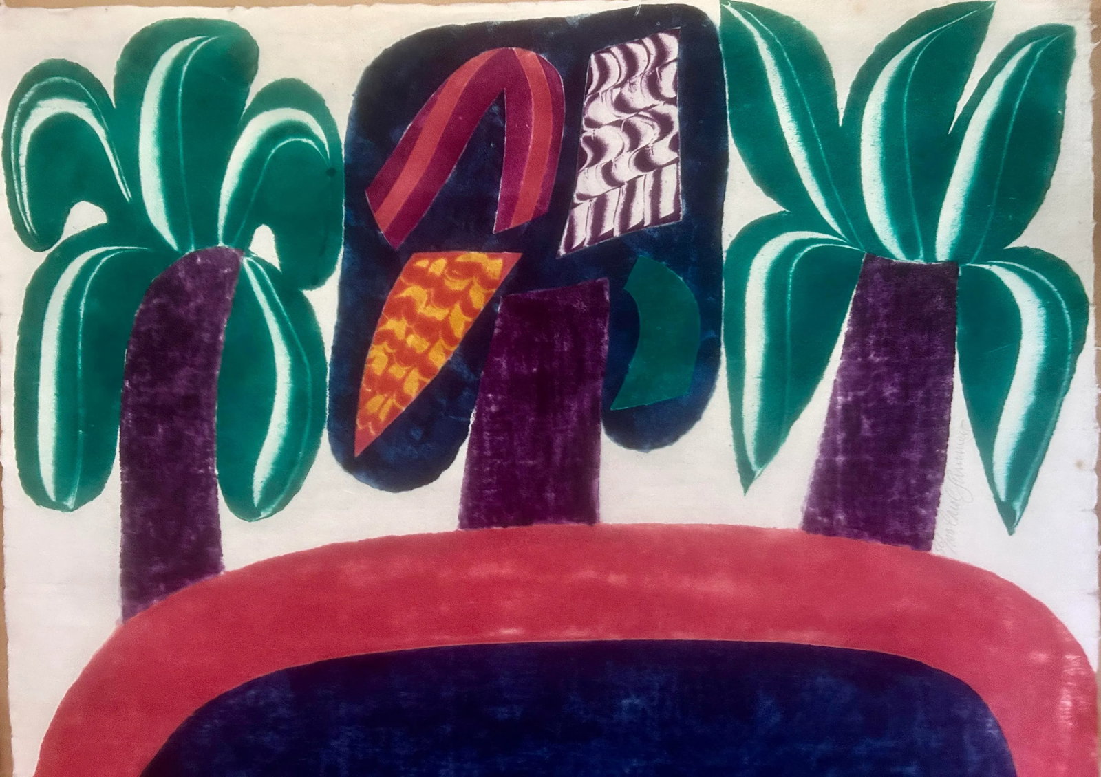 1980s Original Signed Carol Summers "Krishna Steals the Gopi's Clothes" Woodcut - 3