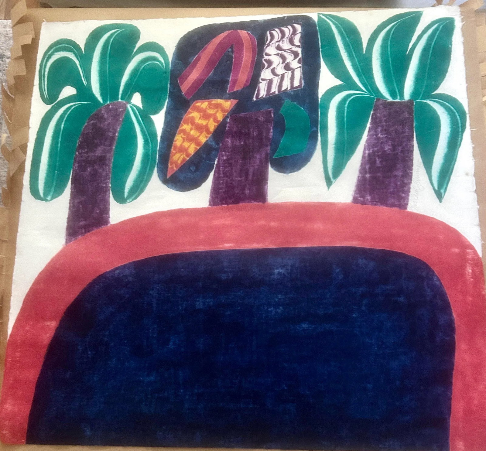 1980s Original Signed Carol Summers "Krishna Steals the Gopi's Clothes" Woodcut - 8