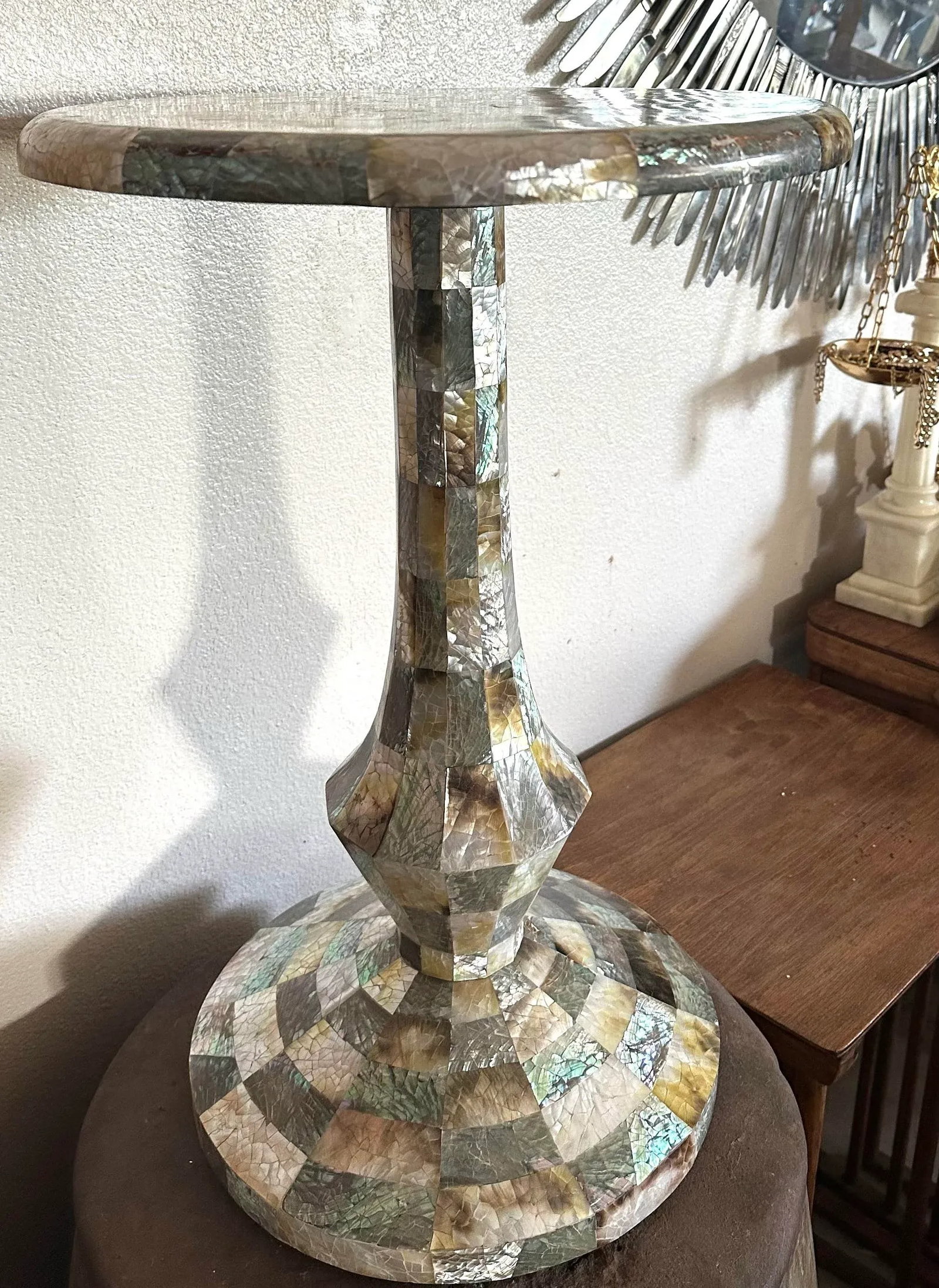 Mother of Pearl Inlay Petite Side Table. - 7