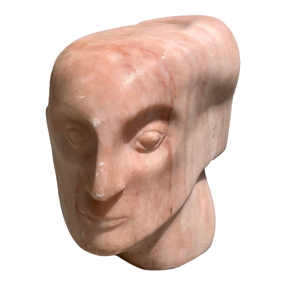 Vintage Leonora Eunice Arye Signed Stone Face Sculpture on Acrylic Plinth: Vintage Leonora Eunice Arye Signed Stone Face Sculpture on Acrylic Plinth This finely hand-carved stone sculpture of a contemplative face by Leonora Eunice Arye is a standout studio piece, mounted on 
