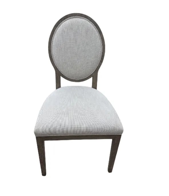 Rh French Contemporary Round Dining Chair Set – Dove Perennials Fabric, Grey Oak Finish- Set - 11