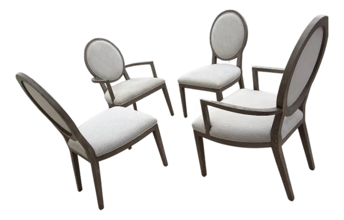 Rh French Contemporary Round Dining Chair Set – Dove Perennials Fabric, Grey Oak Finish- Set (1 of 12)