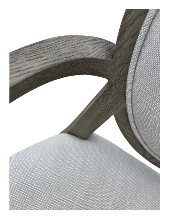 Rh French Contemporary Round Dining Chair Set – Dove Perennials Fabric, Grey Oak Finish- Set - 6