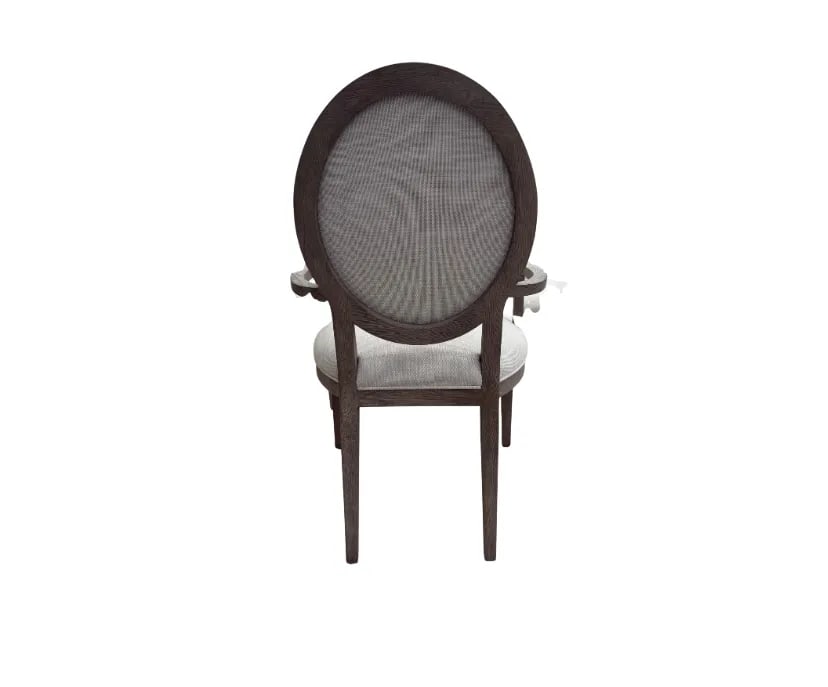 Rh French Contemporary Round Dining Chair Set – Dove Perennials Fabric, Grey Oak Finish- Set - 8