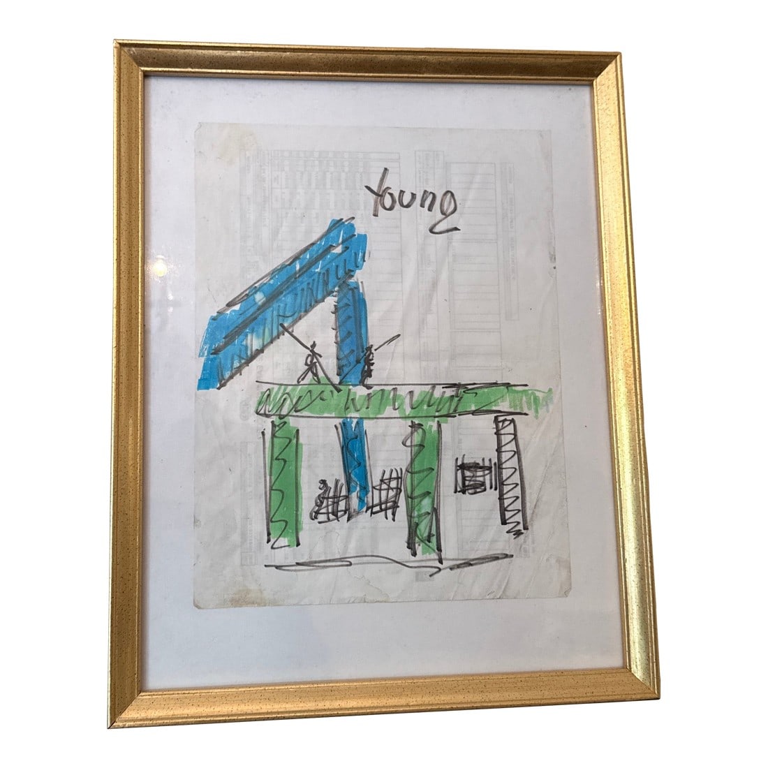 1990s Figurative Abstract Sketch by Purvis Young, Framed (1 of 8)