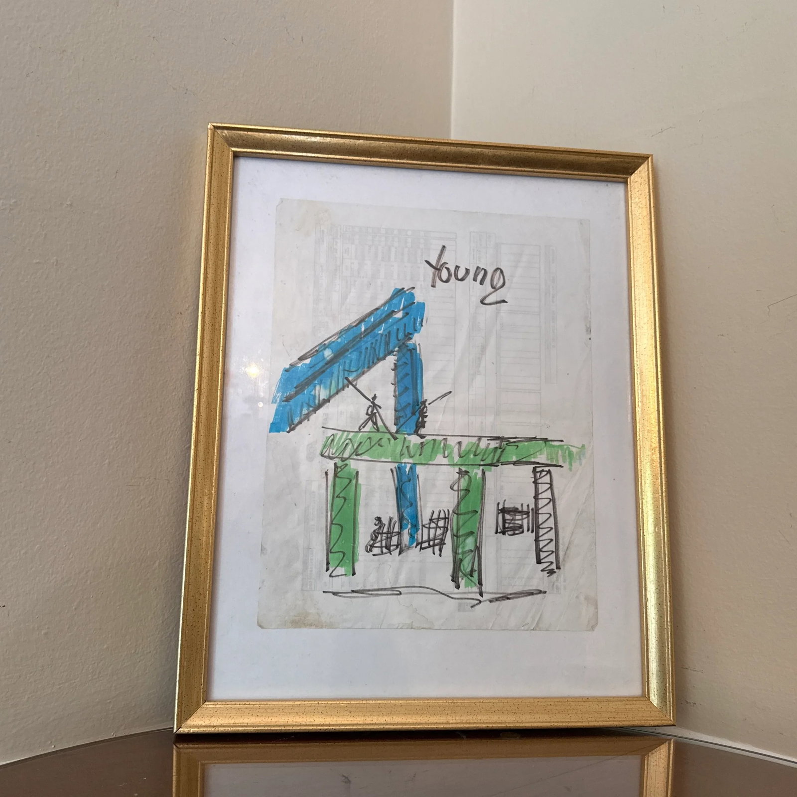 1990s Figurative Abstract Sketch by Purvis Young, Framed - 2