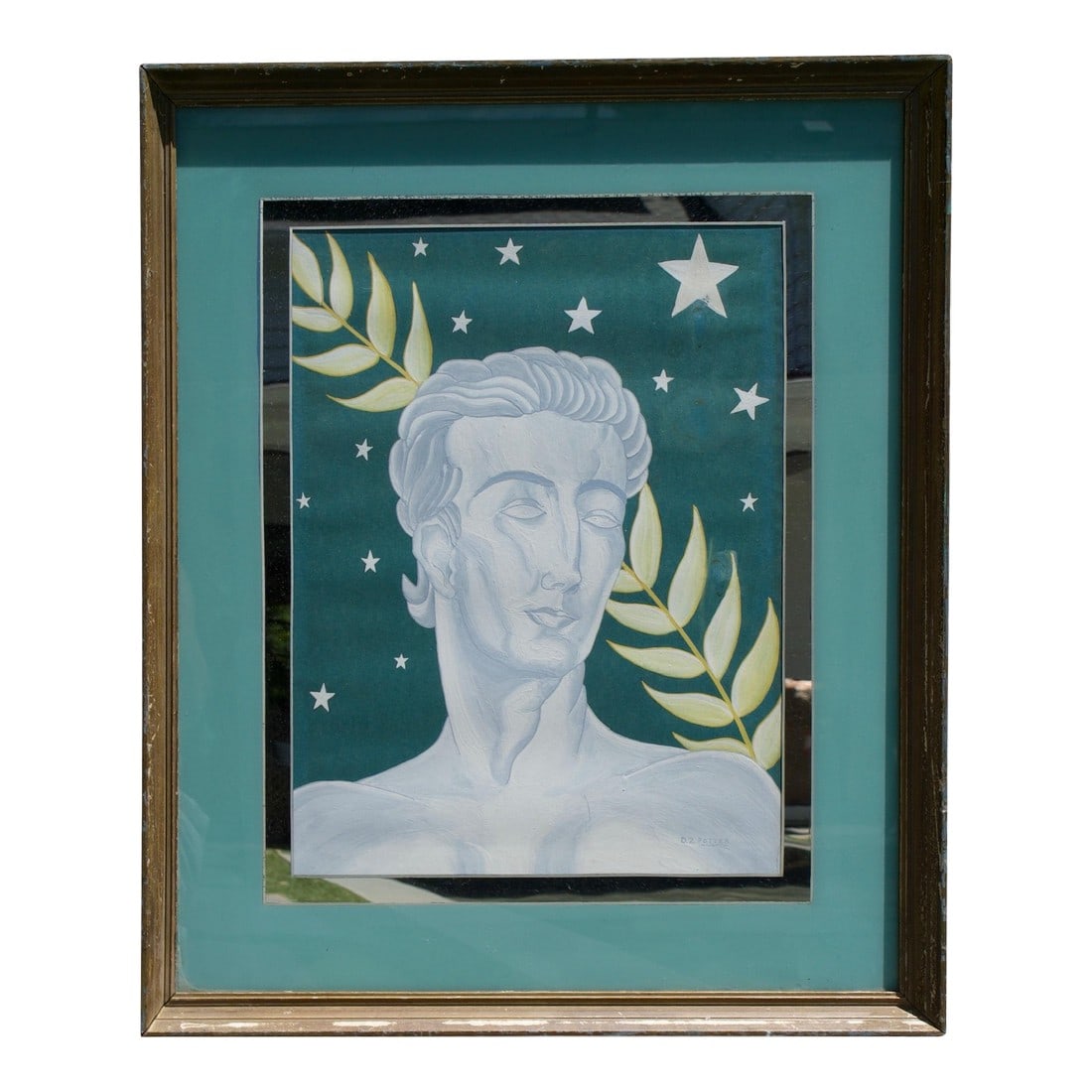 Framed Greek Neoclassical Portrait Painting, Artist Signed: Refined lines and a dignified gaze give this Greek Neoclassical portrait the gravitas of Greco-Roman sculpture"”perfect for traditional, academic, or Mediterranean-inspired spaces. Overall