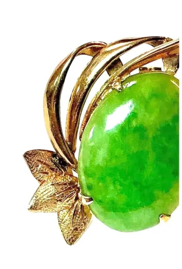 Oval Cabochon Cut Jadeite Earrings, 14k Yellow Gold - 5