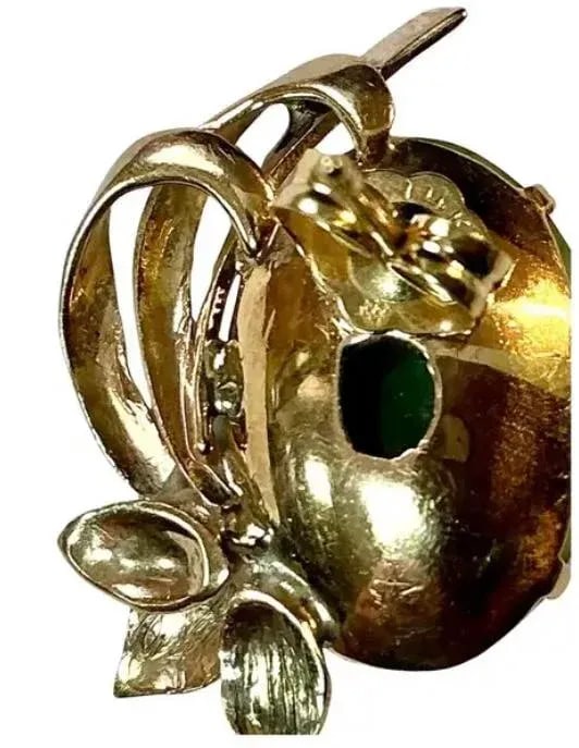 Oval Cabochon Cut Jadeite Earrings, 14k Yellow Gold - 6