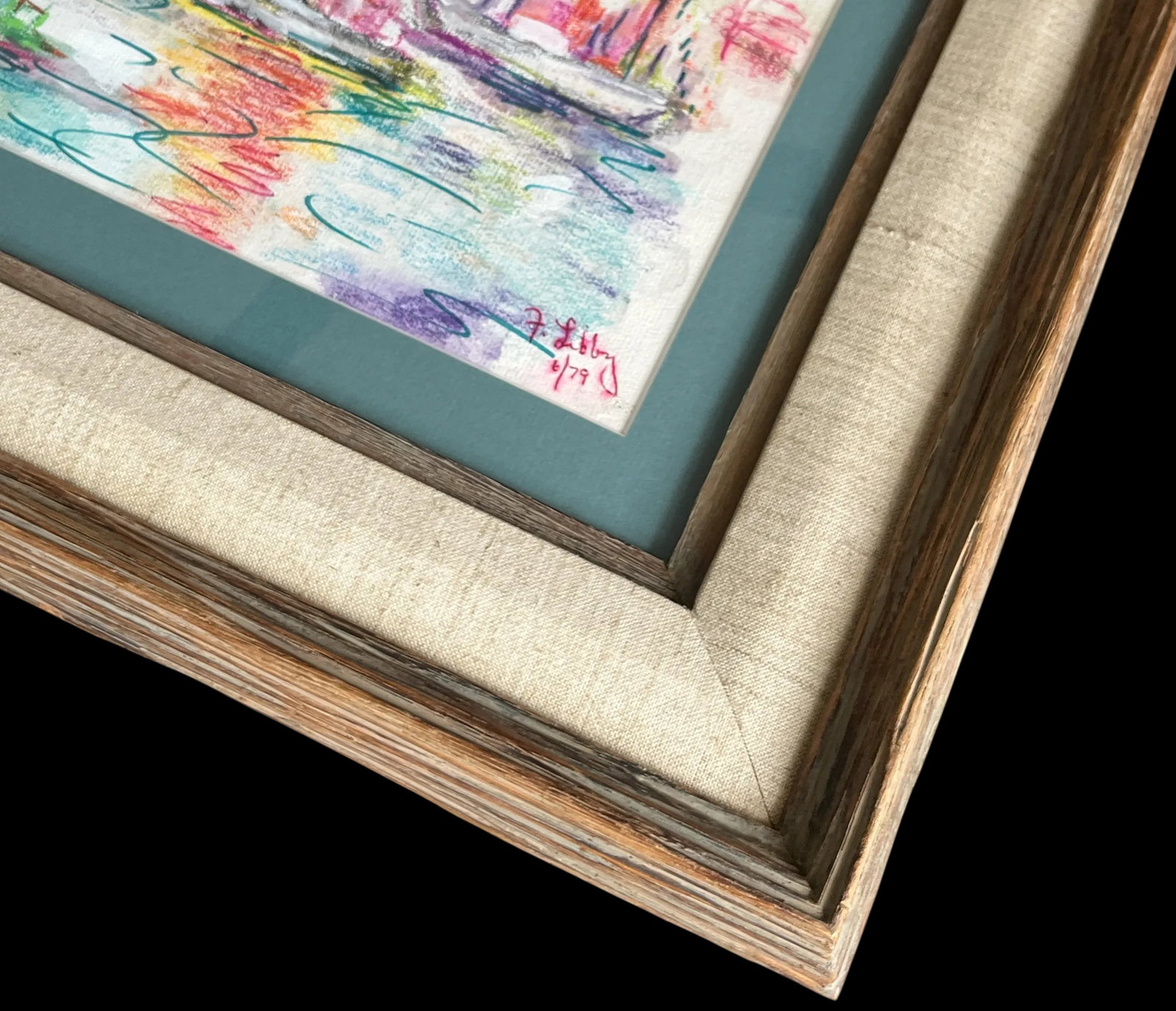 Vibrant Pastel Sailboat Seascape in Wood & Linen Frame – Signed & Dated 1979 - 7