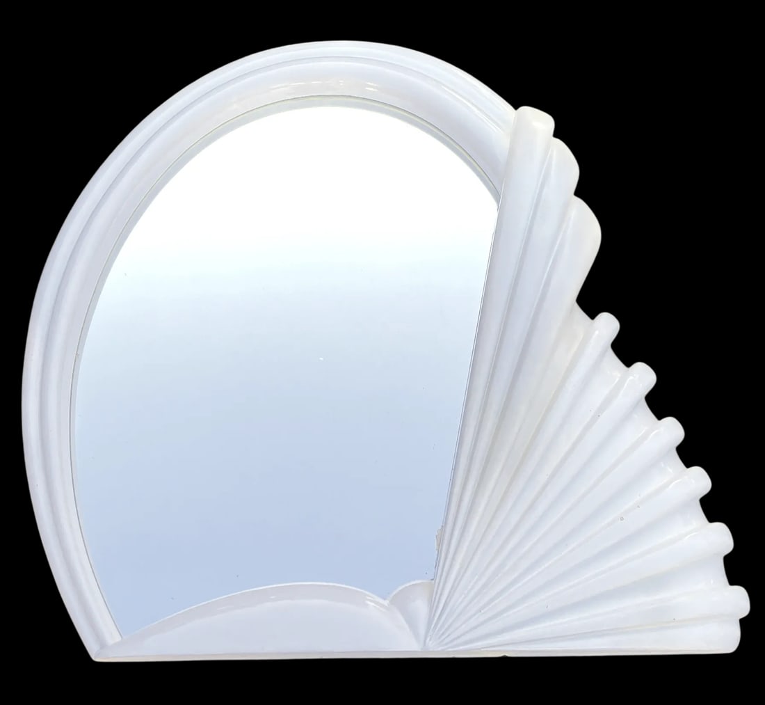 1980s Italian Postmodern Illuminated White Swan Fan Mirror "” Memphis Style Lacquer With Pink - 2
