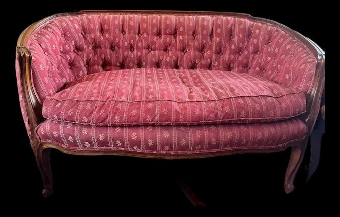 5-Piece Antique French Salon Suite "” Settee & Bergère Chairs, Red Upholstery - 2