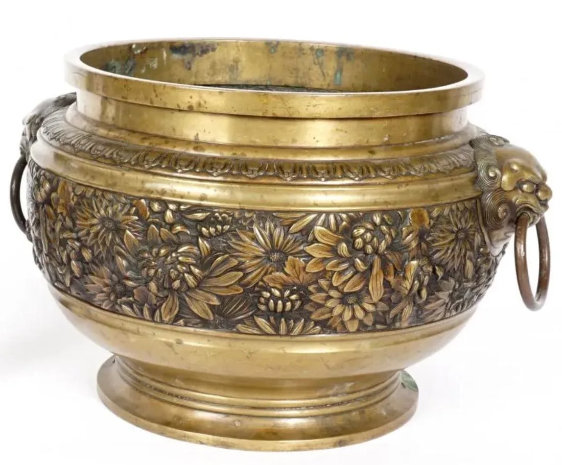 Large Heavy Chinese Cast Gilt Bronze Planter - 2