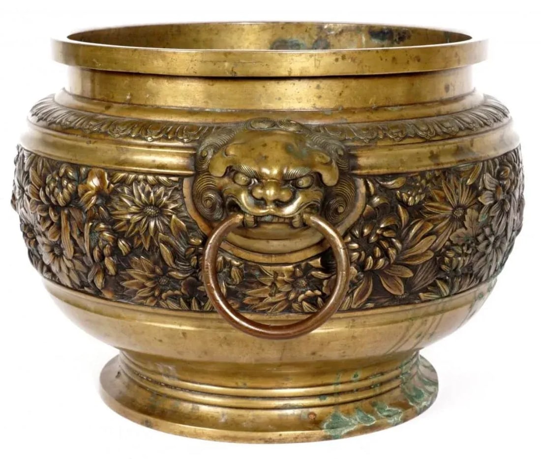 Large Heavy Chinese Cast Gilt Bronze Planter - 3