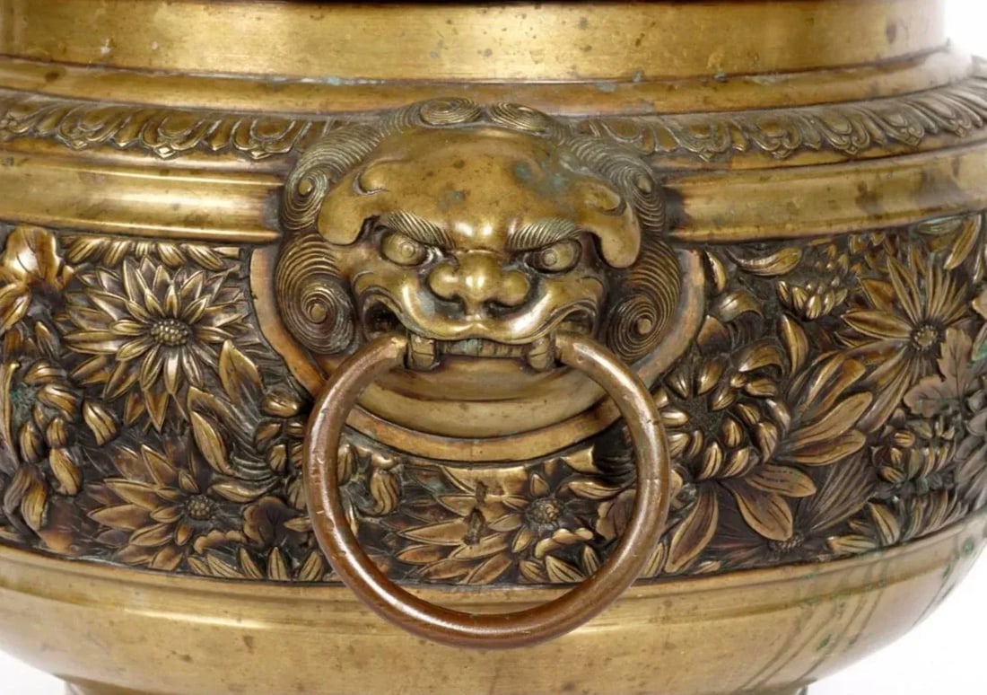 Large Heavy Chinese Cast Gilt Bronze Planter - 4