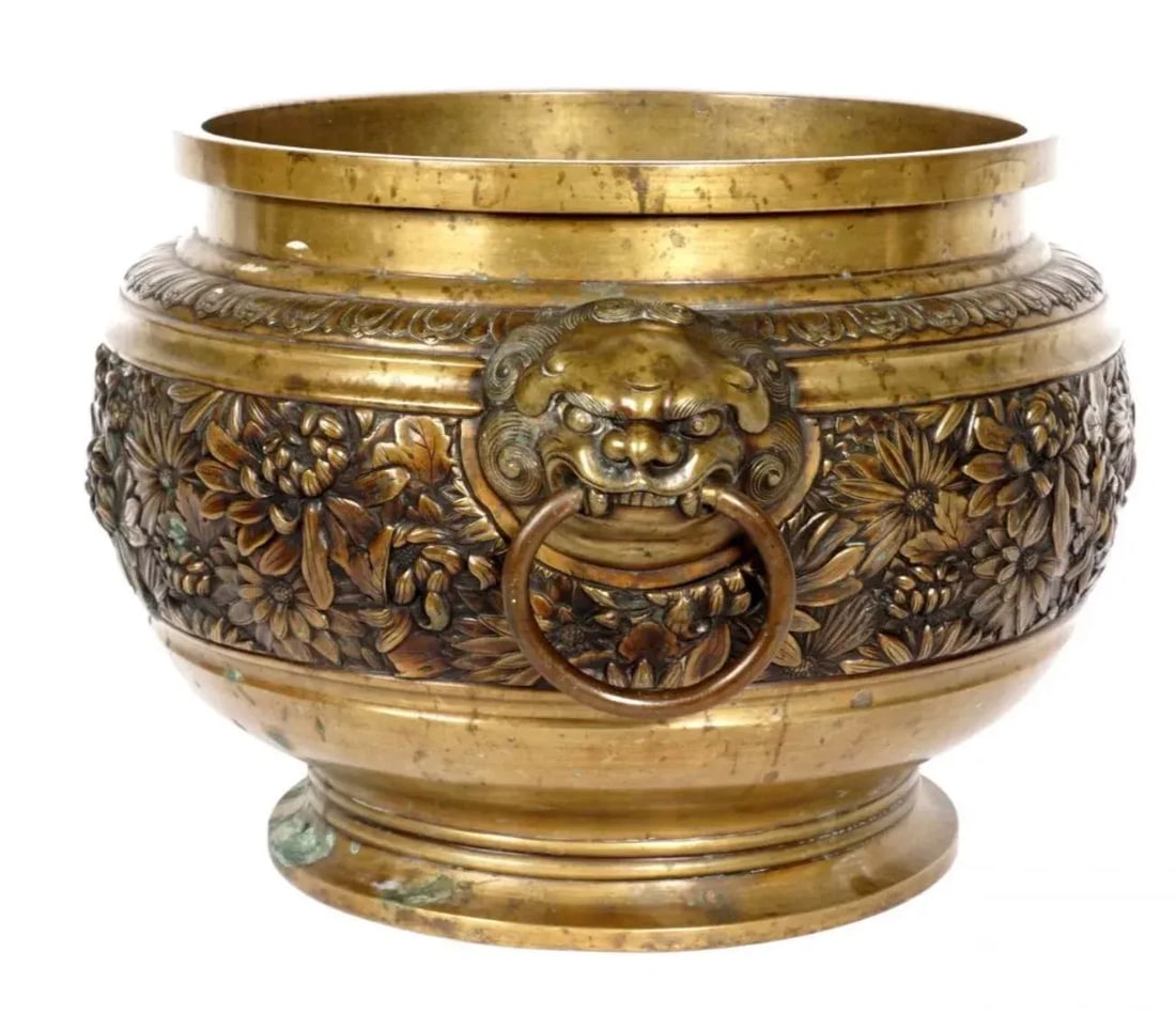 Large Heavy Chinese Cast Gilt Bronze Planter - 6
