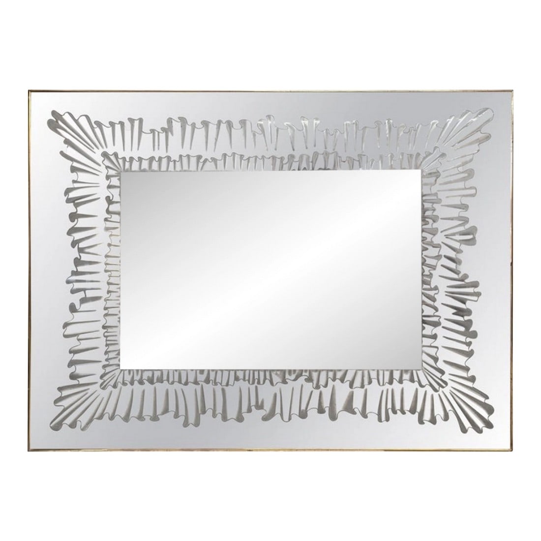 Italian Modern Fontana Arte Attributed Mirror: Italian Modern Fontana Arte Attributed Mirror. Offered mirror is rectangular in shape and has a beautifully detailed frosted etched design around the interior perimeter of this lovely mirror. We belie