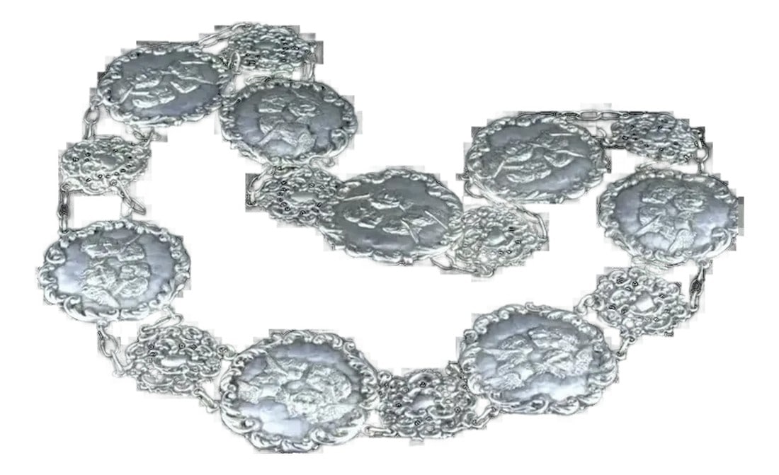 Late 19th Century Victorian Silver Plate Angel Figural Plaque Belt/Necklace (1 of 11)