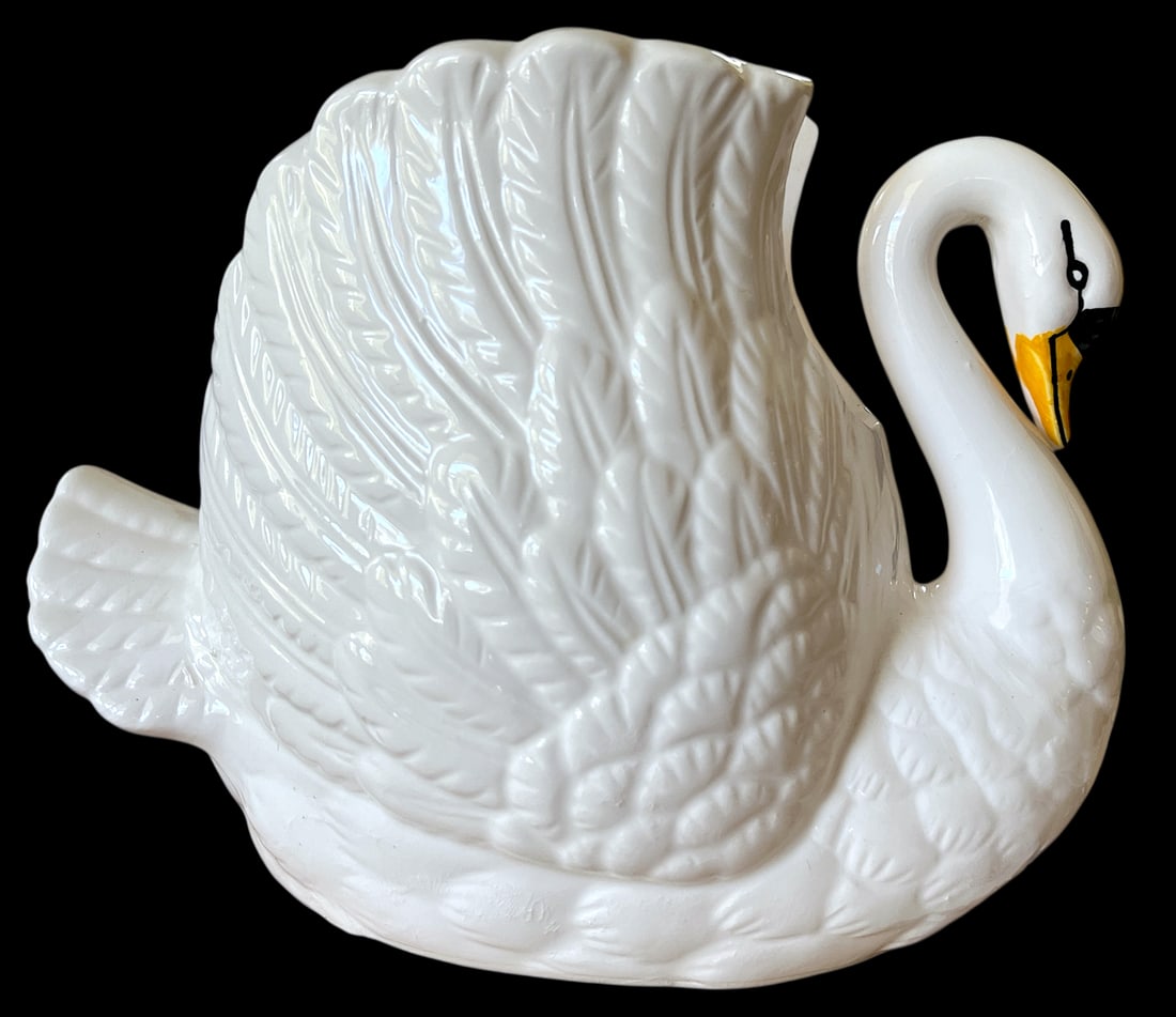 1960s Rosenthal Netter Porcelain White Majolica Swan Planter Cachepot - 2