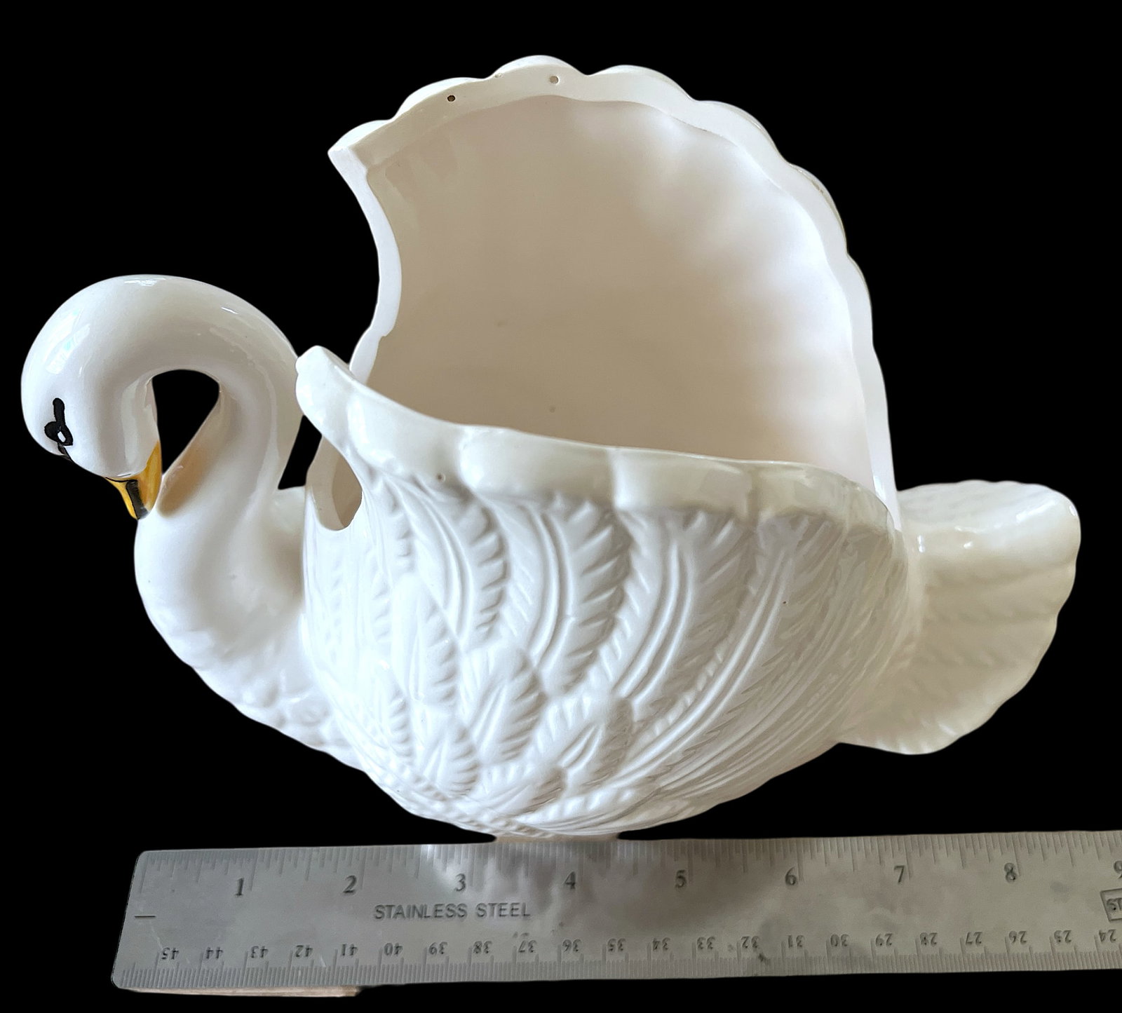 1960s Rosenthal Netter Porcelain White Majolica Swan Planter Cachepot - 8