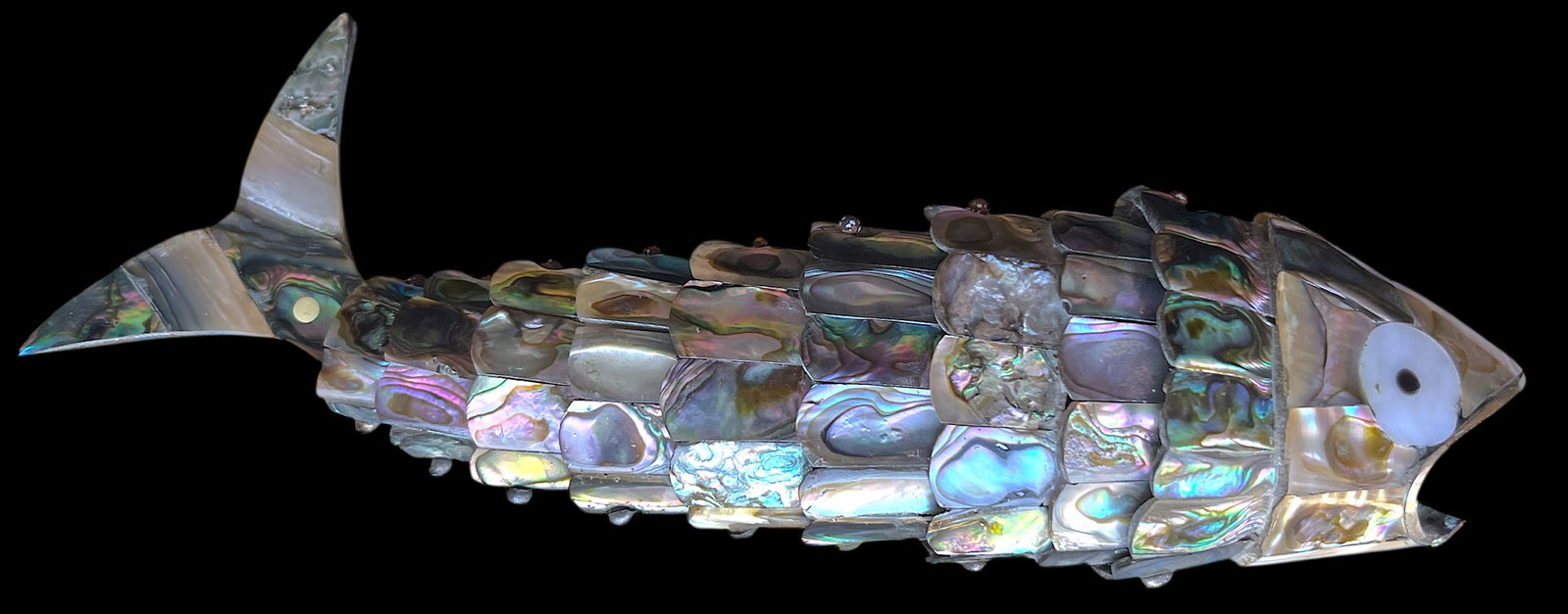 Vintage Articulated Abalone Shell Fish Sculpture & Bottle Opener by Los Castillo, Taxco - 3