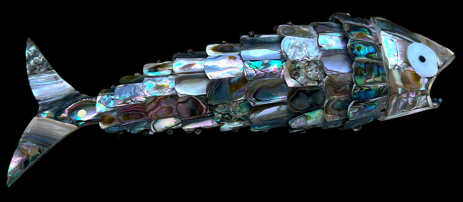 Vintage Articulated Abalone Shell Fish Sculpture & Bottle Opener by Los Castillo, Taxco - 4