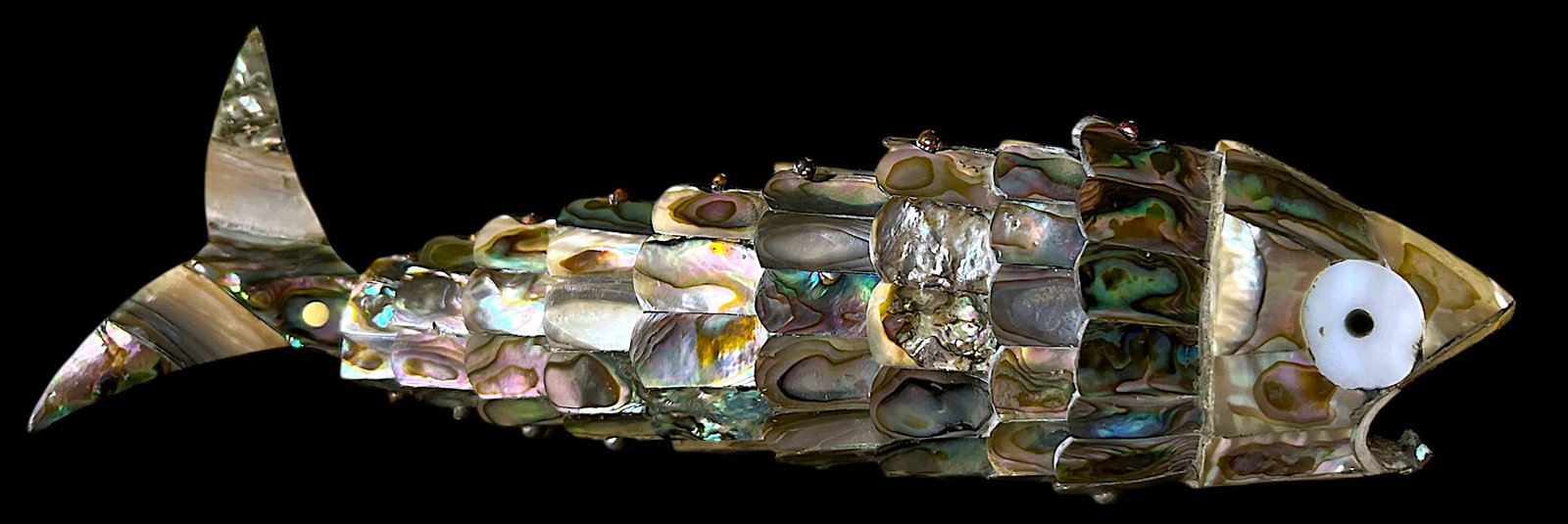 Vintage Articulated Abalone Shell Fish Sculpture & Bottle Opener by Los Castillo, Taxco - 5