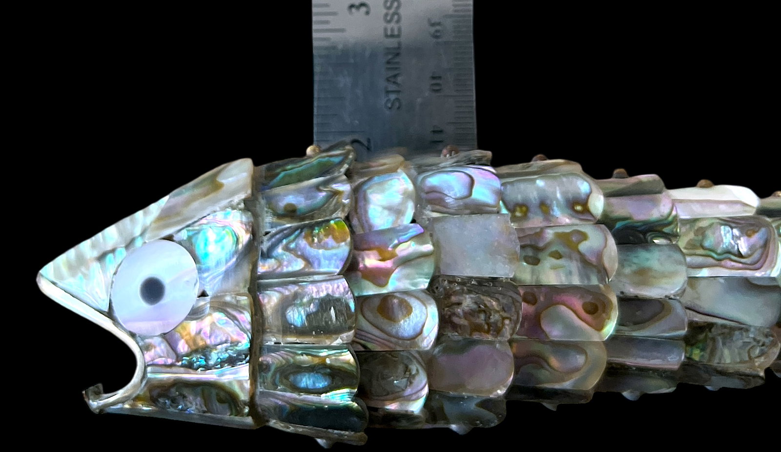 Vintage Articulated Abalone Shell Fish Sculpture & Bottle Opener by Los Castillo, Taxco - 8