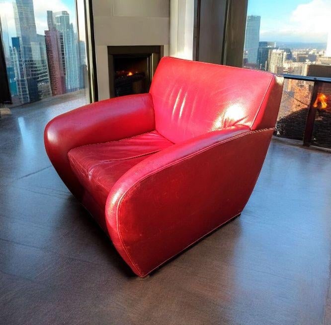 Vintage Italian Leather Club Chairs by Cabot Wrenn & Ottoman, 3 Pieces - 5