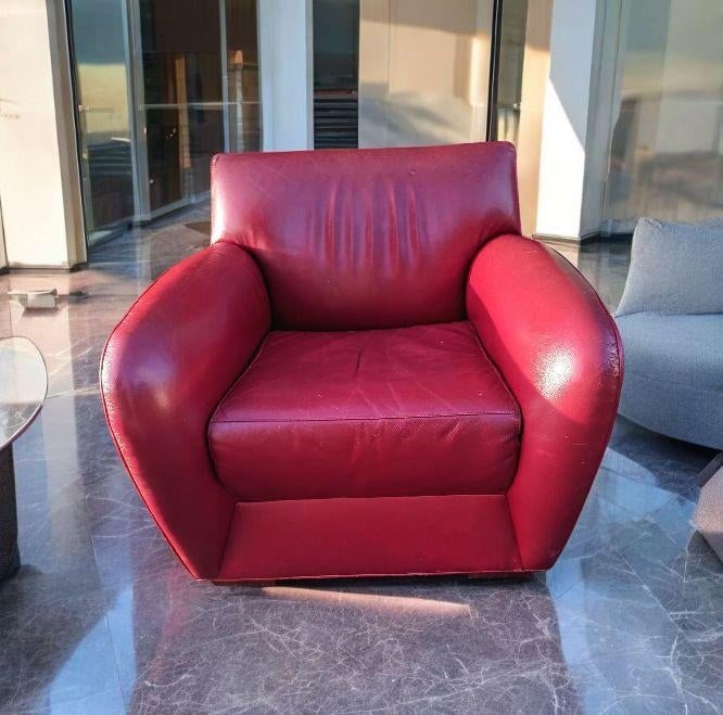 Vintage Italian Leather Club Chairs by Cabot Wrenn & Ottoman, 3 Pieces - 7