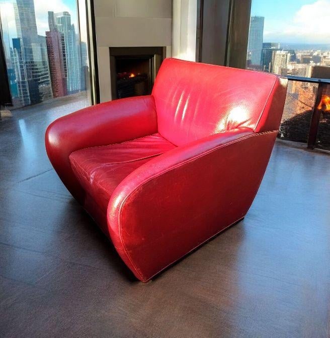 Vintage Italian Leather Club Chairs by Cabot Wrenn & Ottoman, 3 Pieces - 8