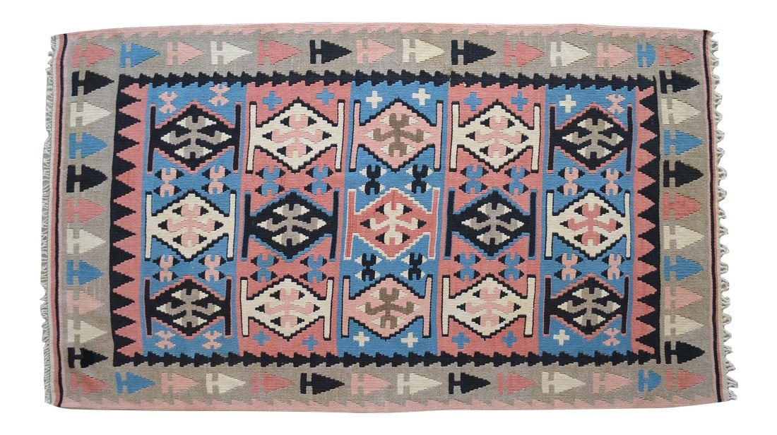 1980s Vintage Hand Woven Kilim Rug