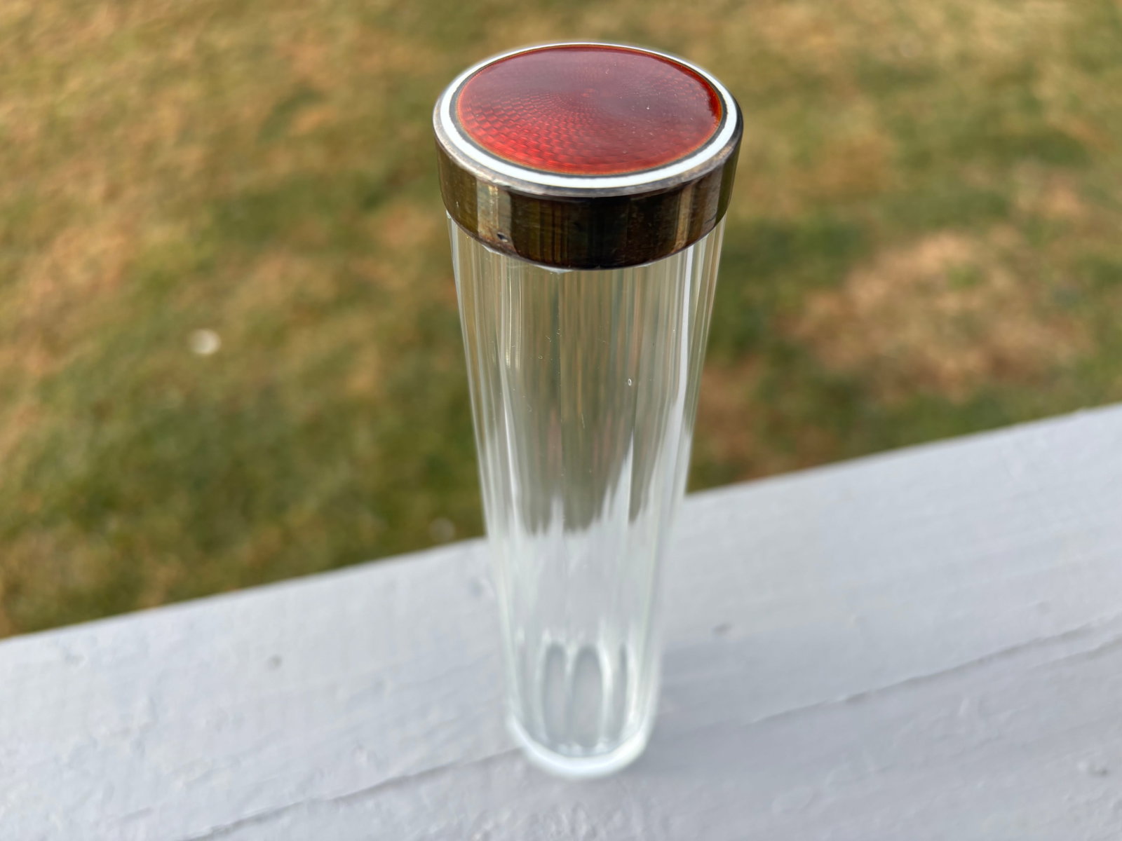 19th C. Red Guilloche Enamel, Sterling and Crystal Vessels - Set of Three - 10