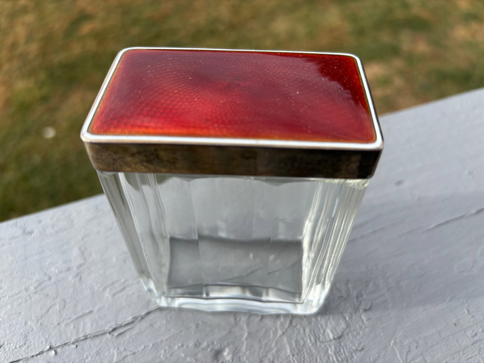 19th C. Red Guilloche Enamel, Sterling and Crystal Vessels - Set of Three - 6
