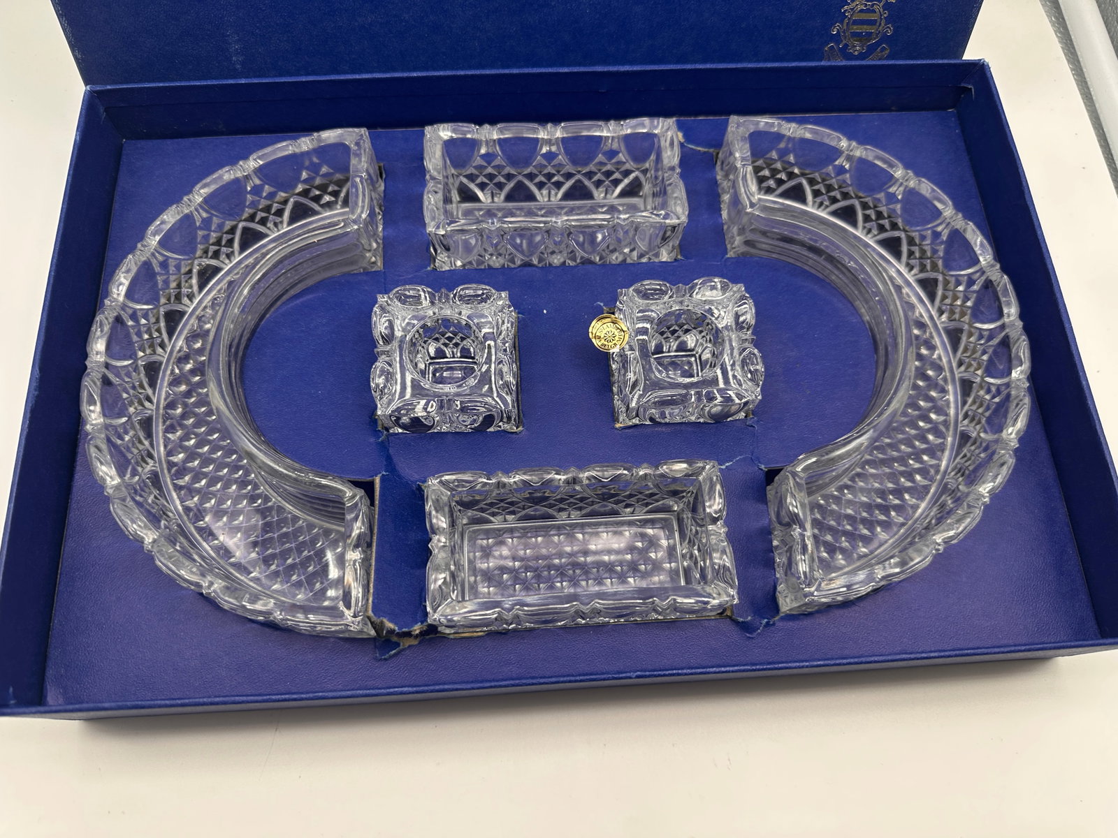 1960s Six Piece Val St Lambert Glass Table Centerpiece. Original Box. 20th Century - 5
