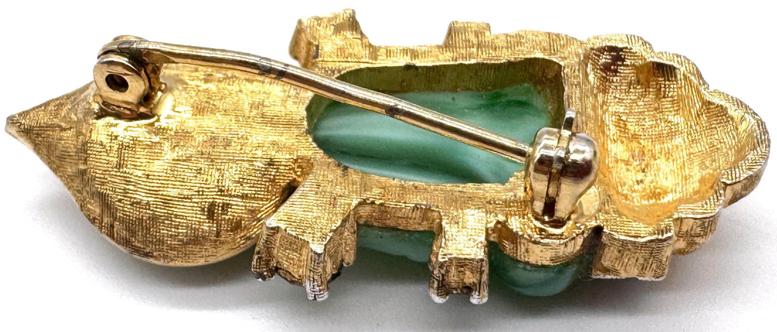 Faux Jade Buddha Pin With Rhinestones, Style of Cartier Travel Jewelry, 1950s - 10