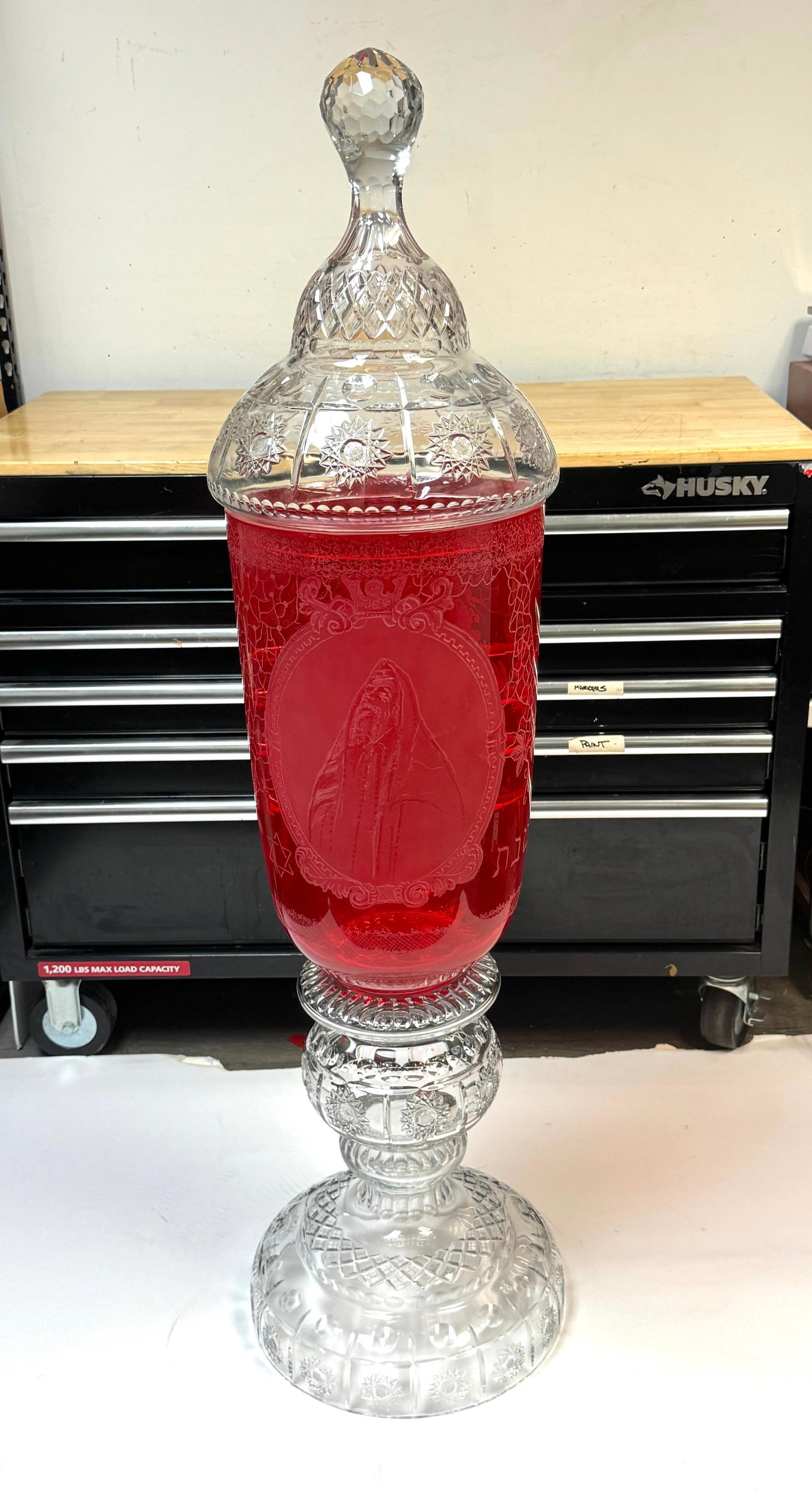 Monumental Bohemian Ruby & Crystal Ceremonial Pokal /Synagogue Presentation Urn - 10
