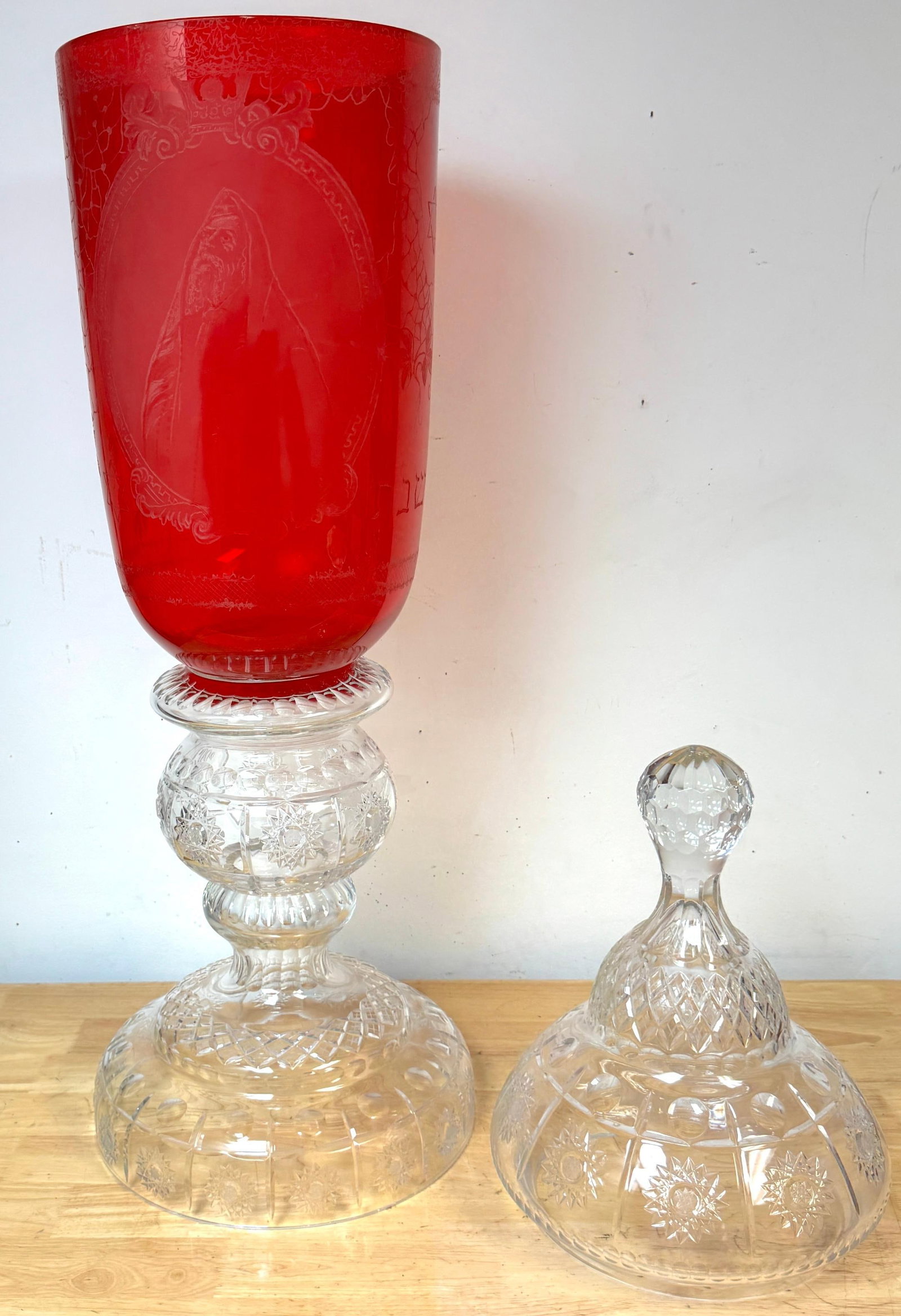 Monumental Bohemian Ruby & Crystal Ceremonial Pokal /Synagogue Presentation Urn - 6