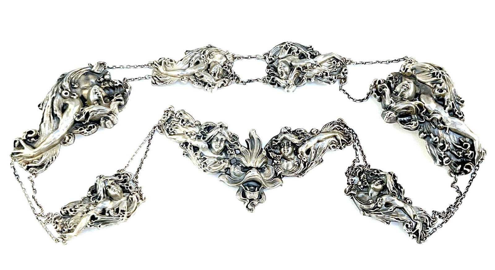 Art Nouveau Sterling Figural 8 Piece Belt by William B. Kerr Silver Company - 2